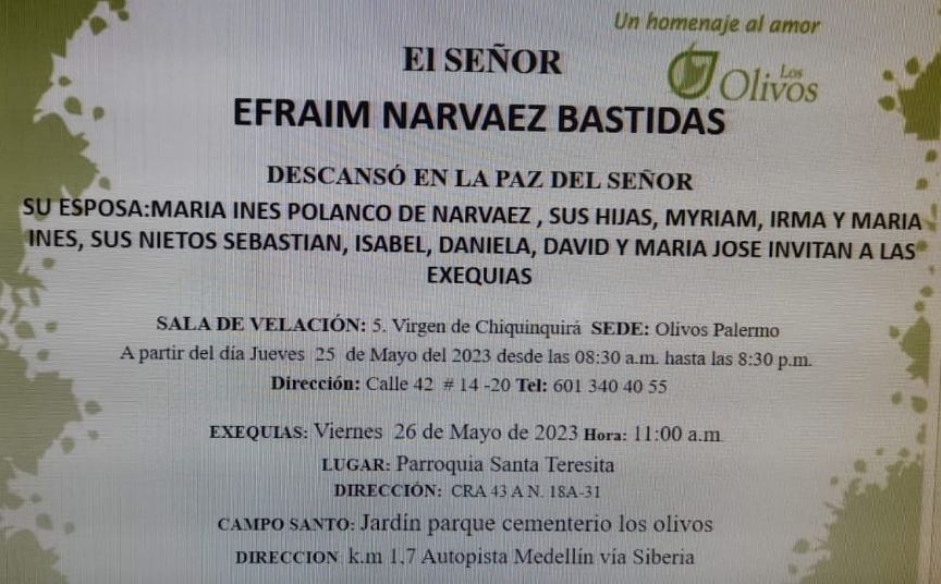 Honrando la memoria de Efraím Narváez Bastidas y compartiendo el pesar en momentos de pérdida